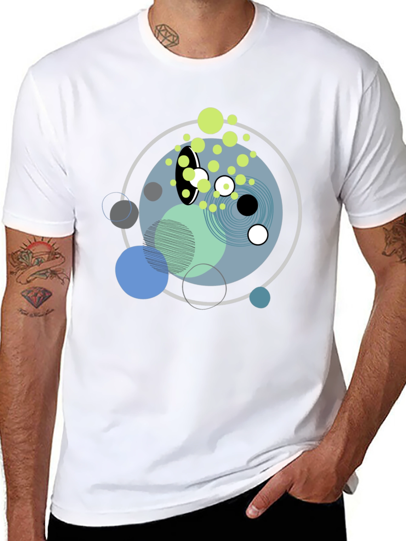 Abstract Geometric Circles Graphic Black T-Shirt