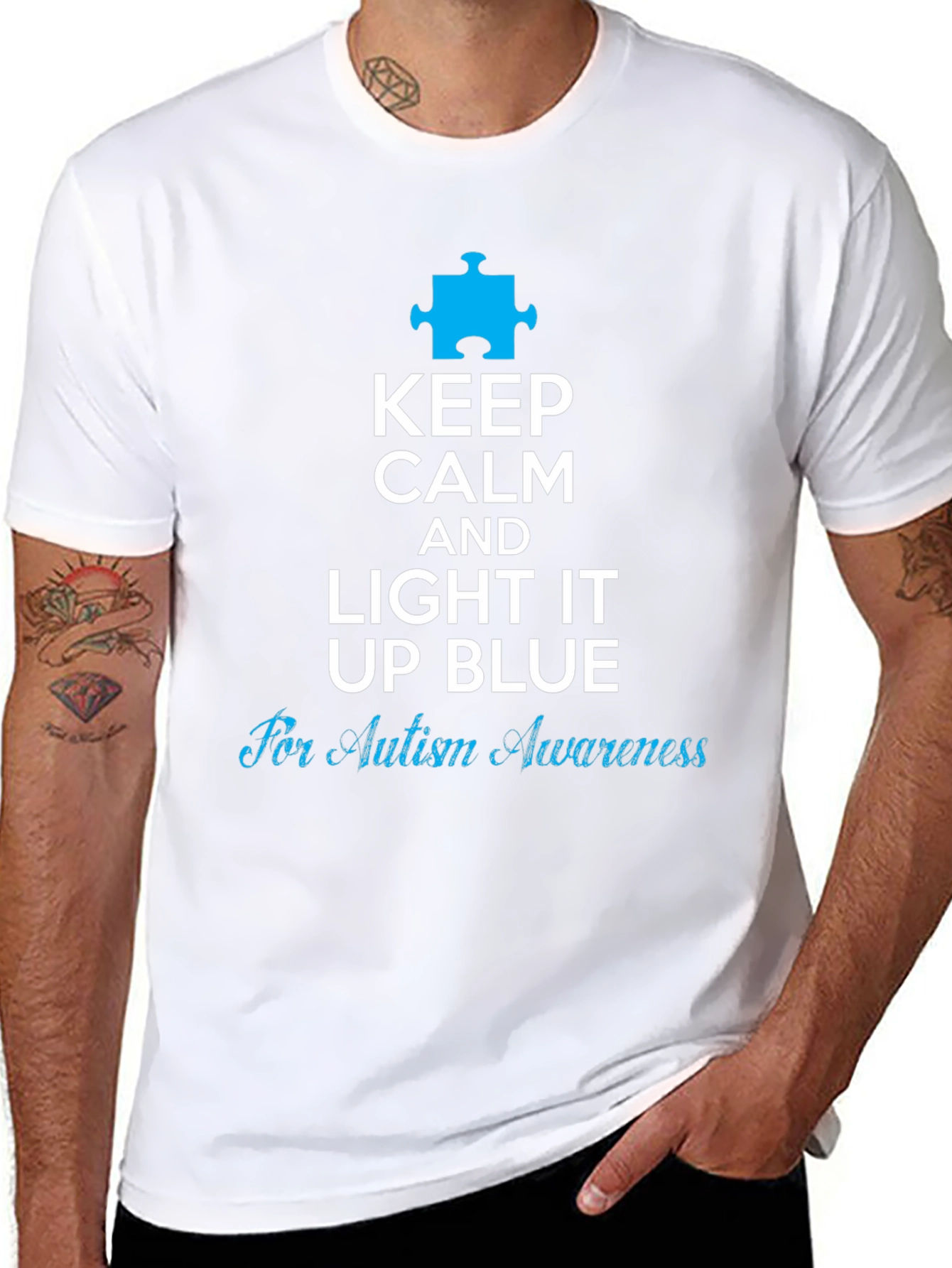 Autism Awareness Keep Calm Light It Up Blue T-Shirt