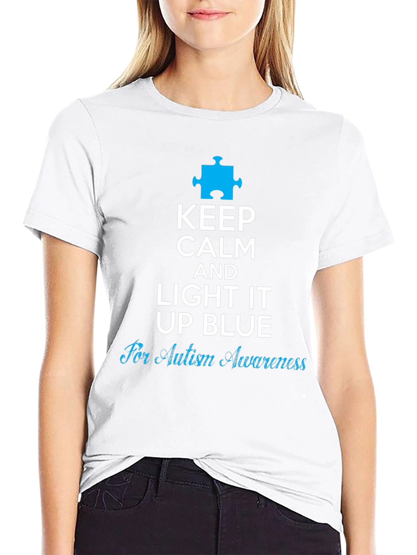 Autism Awareness Keep Calm Light It Up Blue T-Shirt