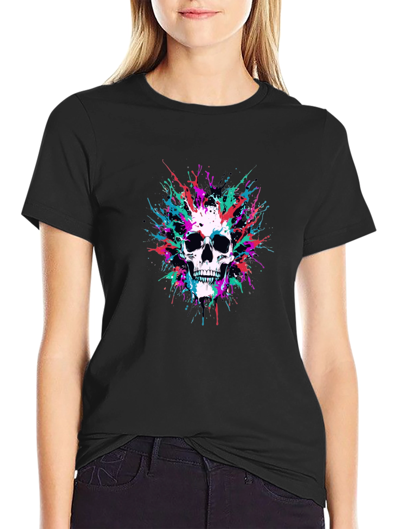 Skull Splatter Graphic Black Tee