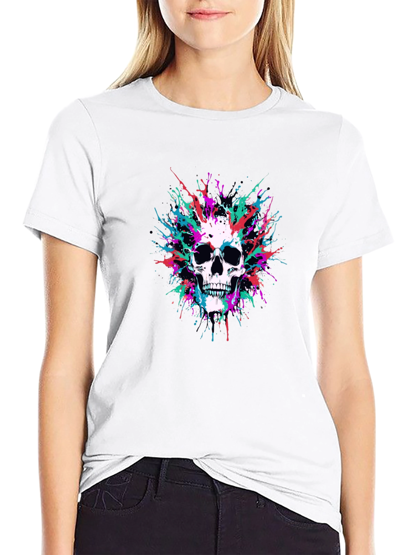 Skull Splatter Graphic Black Tee