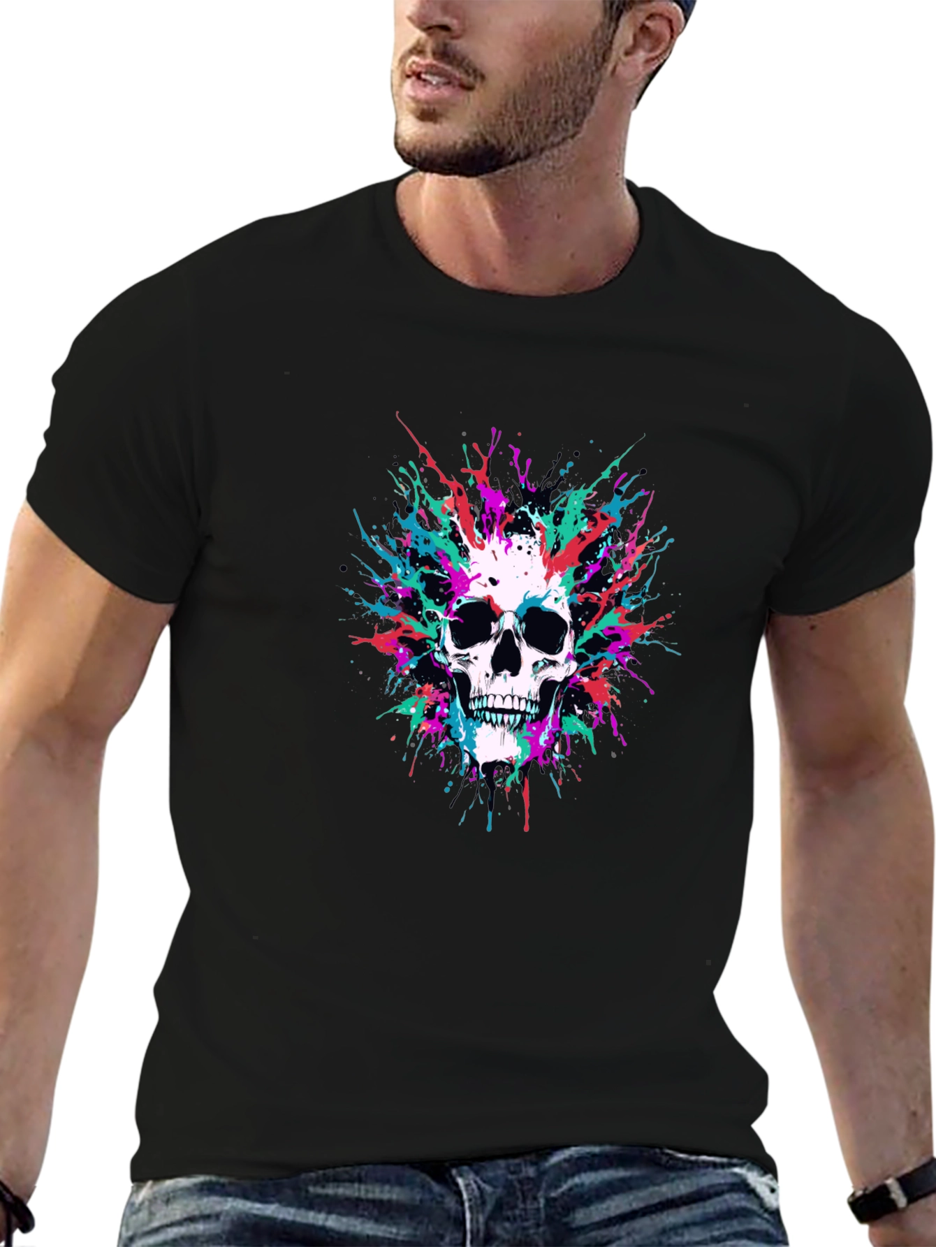 Skull Splatter Graphic Black Tee