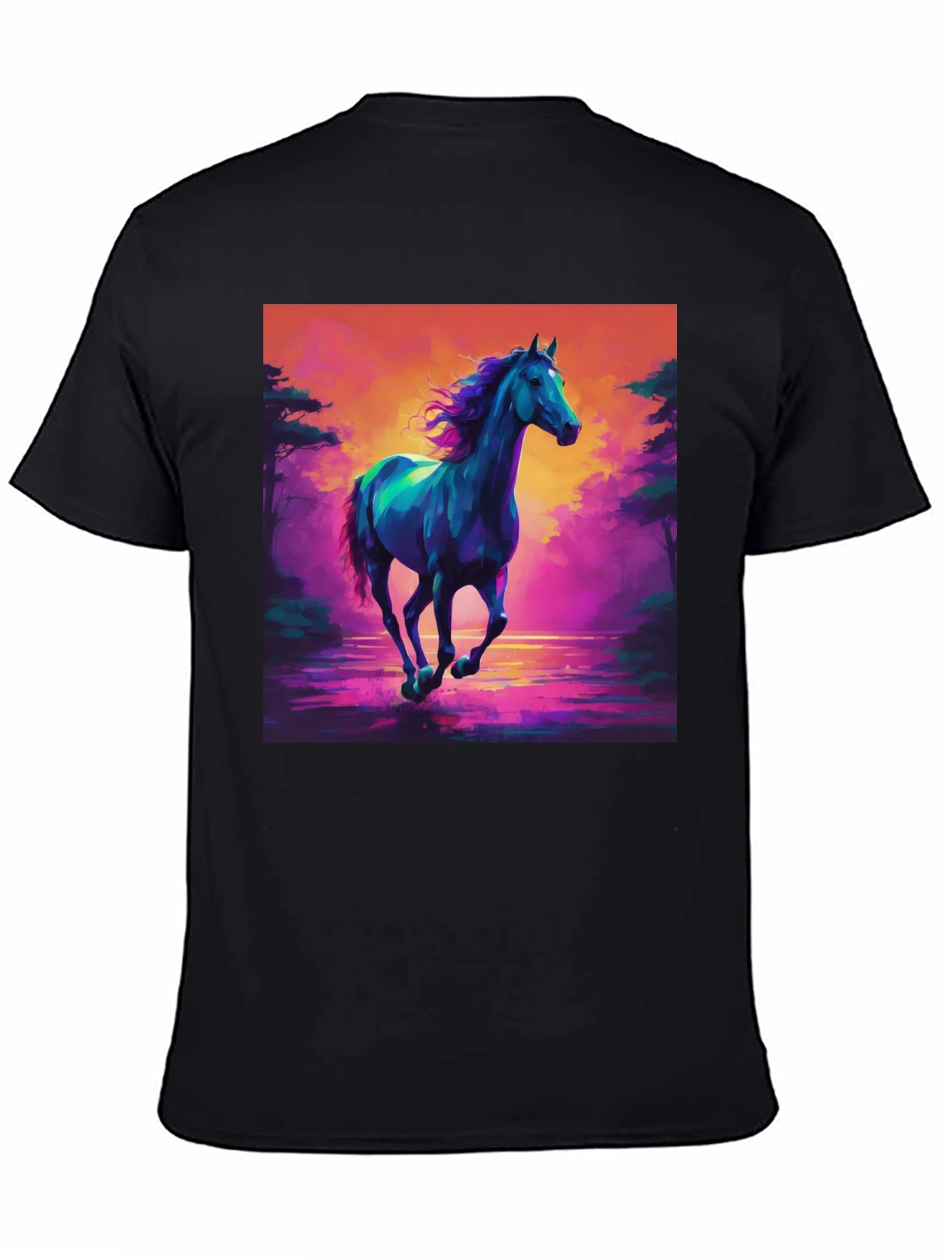 Vibrant Horse Graphic Tee - Mens Black T-Shirt