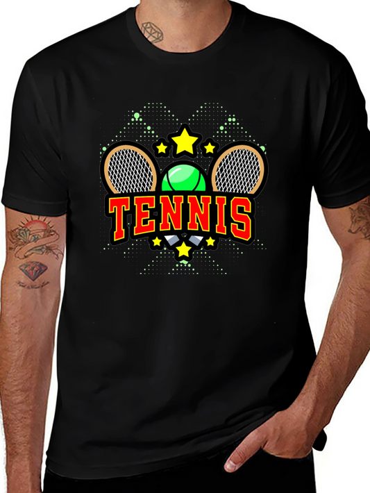 Tennis Graphic Tee - Black Cotton Blend