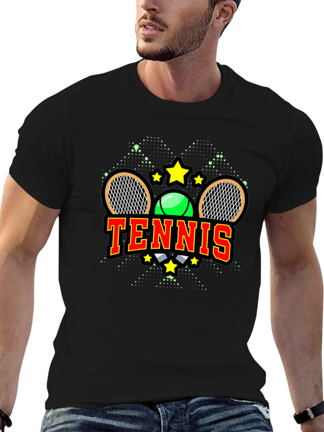 Tennis Graphic Tee - Black Cotton Blend