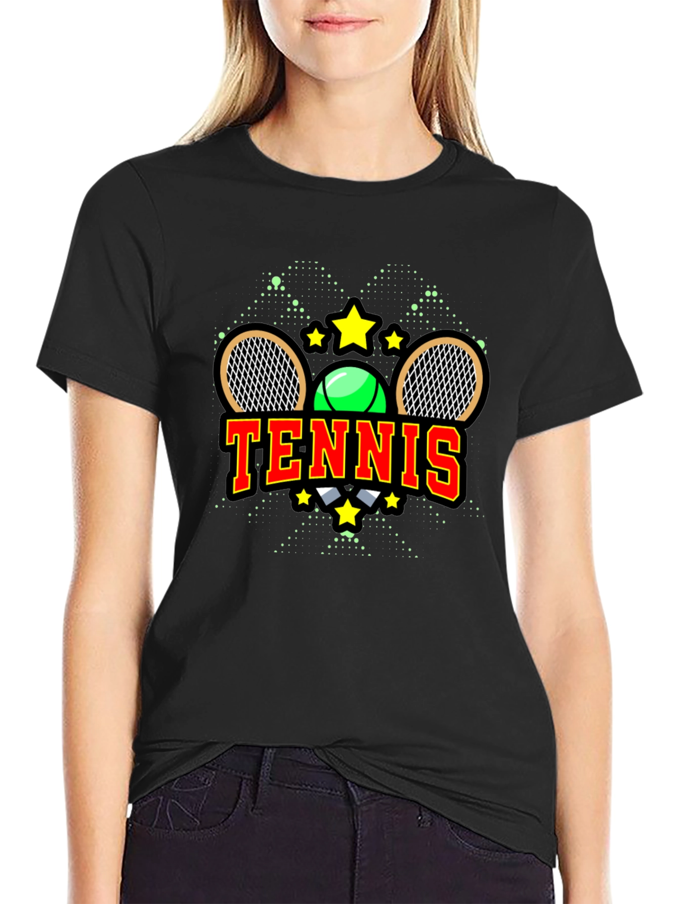 Tennis Graphic Tee - Black Cotton Blend