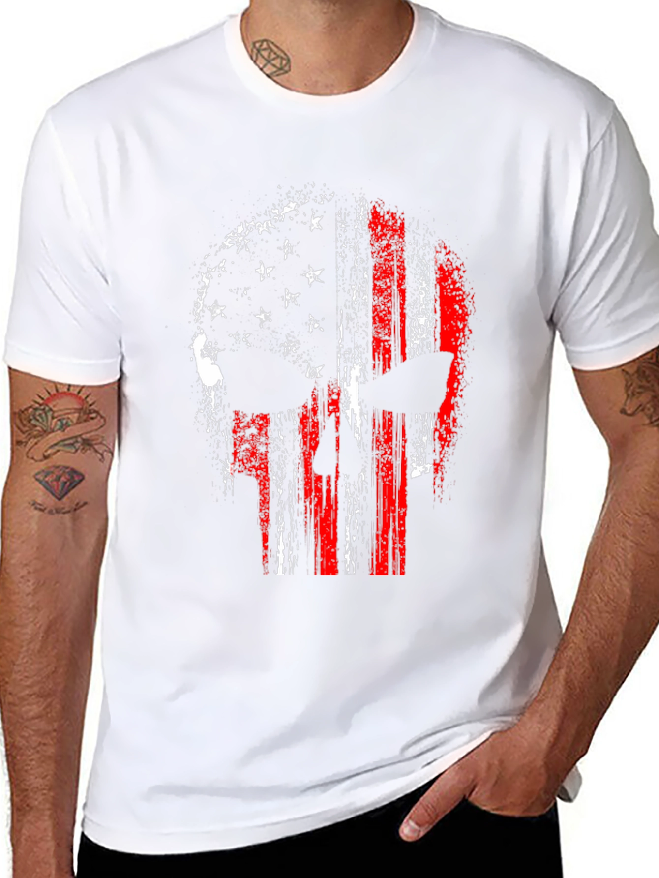 American Flag Punisher Skull Graphic Tee - Black