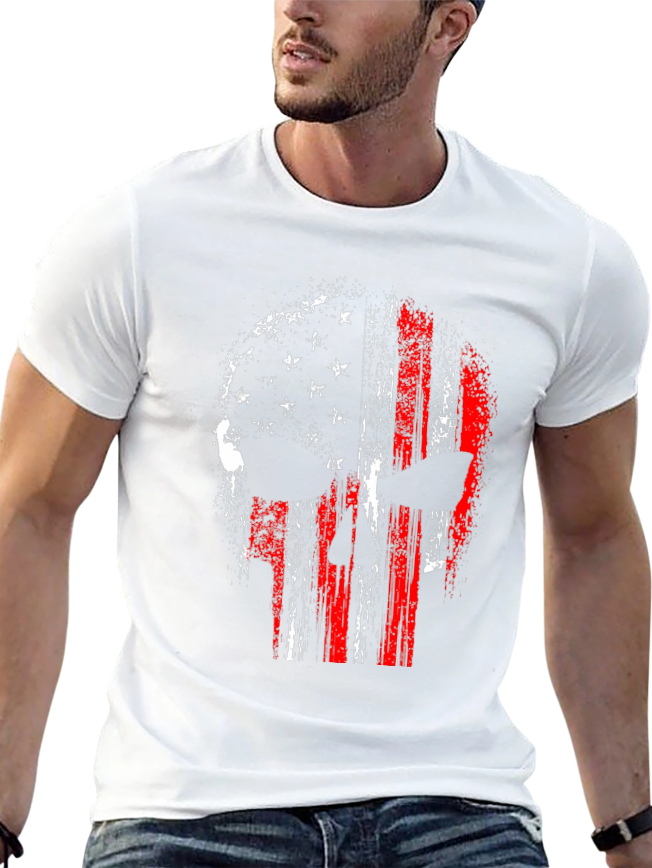 American Flag Punisher Skull Graphic Tee - Black