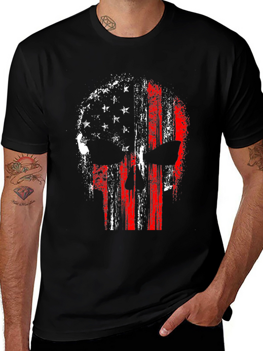 American Flag Punisher Skull Graphic Tee - Black