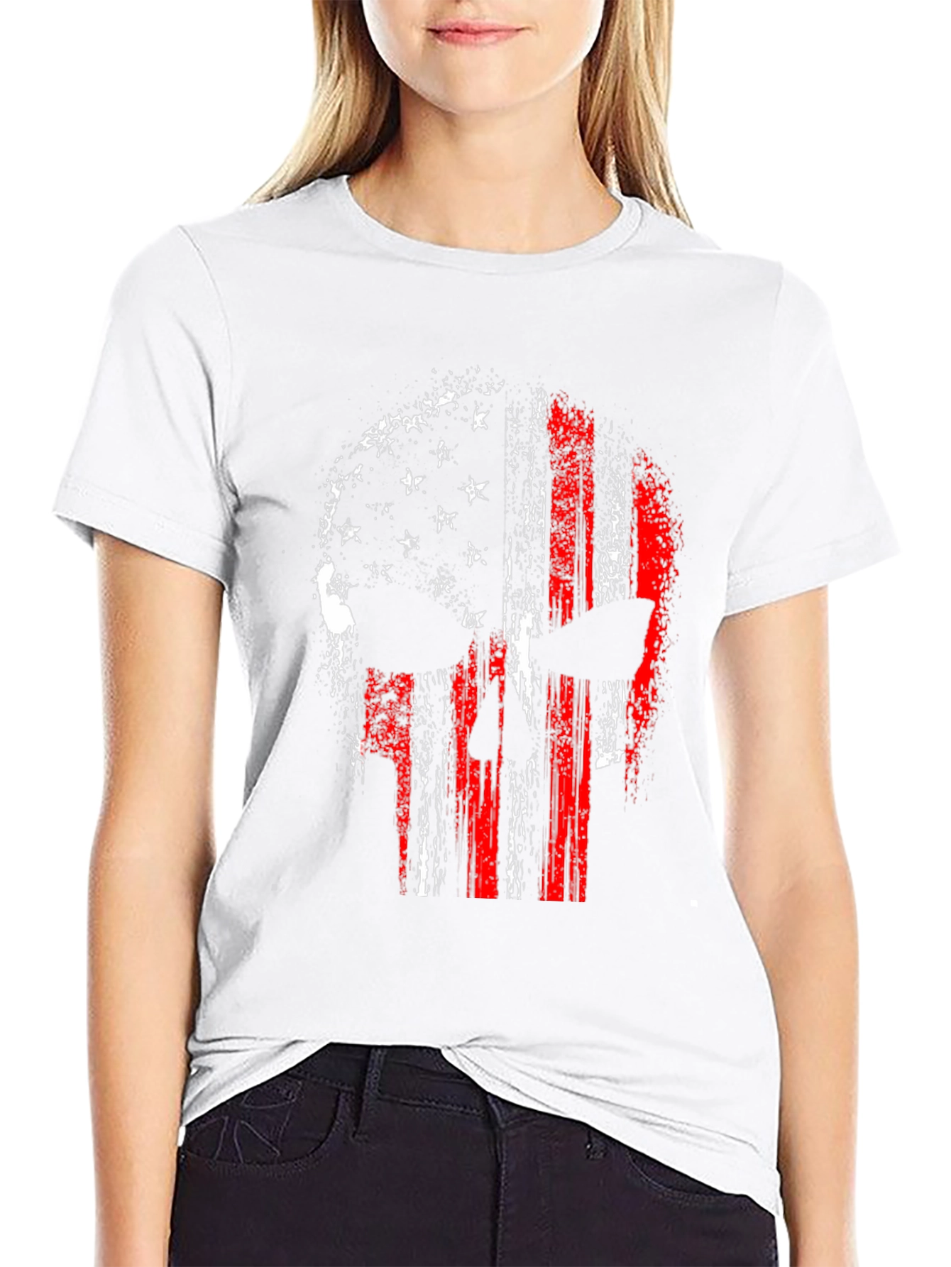 American Flag Punisher Skull Graphic Tee - Black