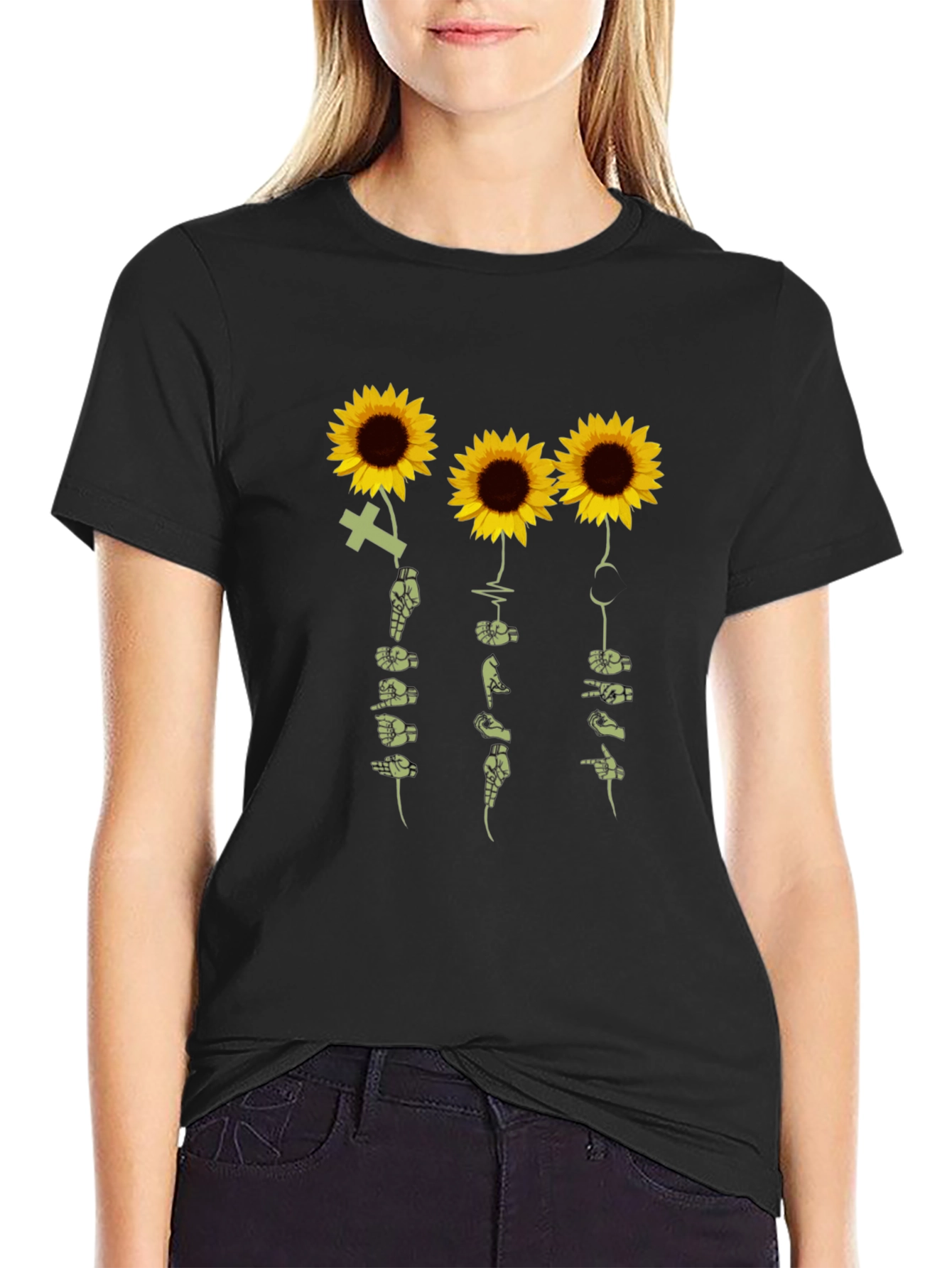 Sunflower Sign Language T-Shirt - Black