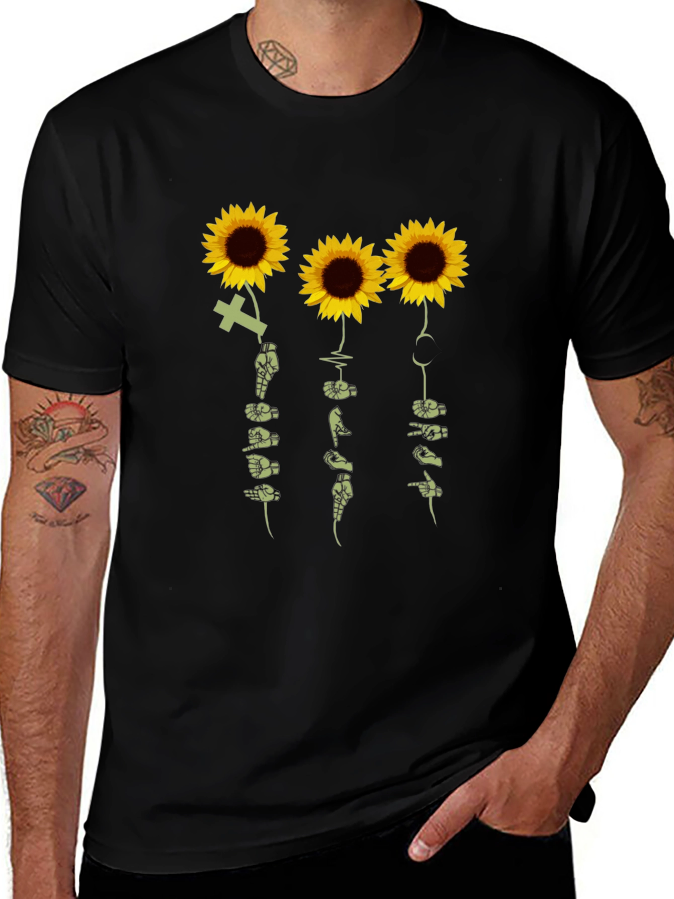 Sunflower Sign Language T-Shirt - Black