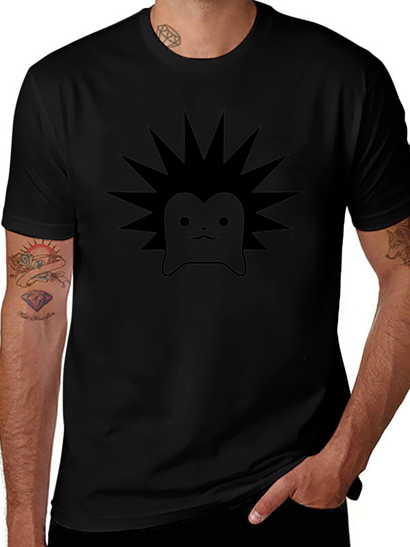 Cute Hedgehog Graphic Print Black T-Shirt