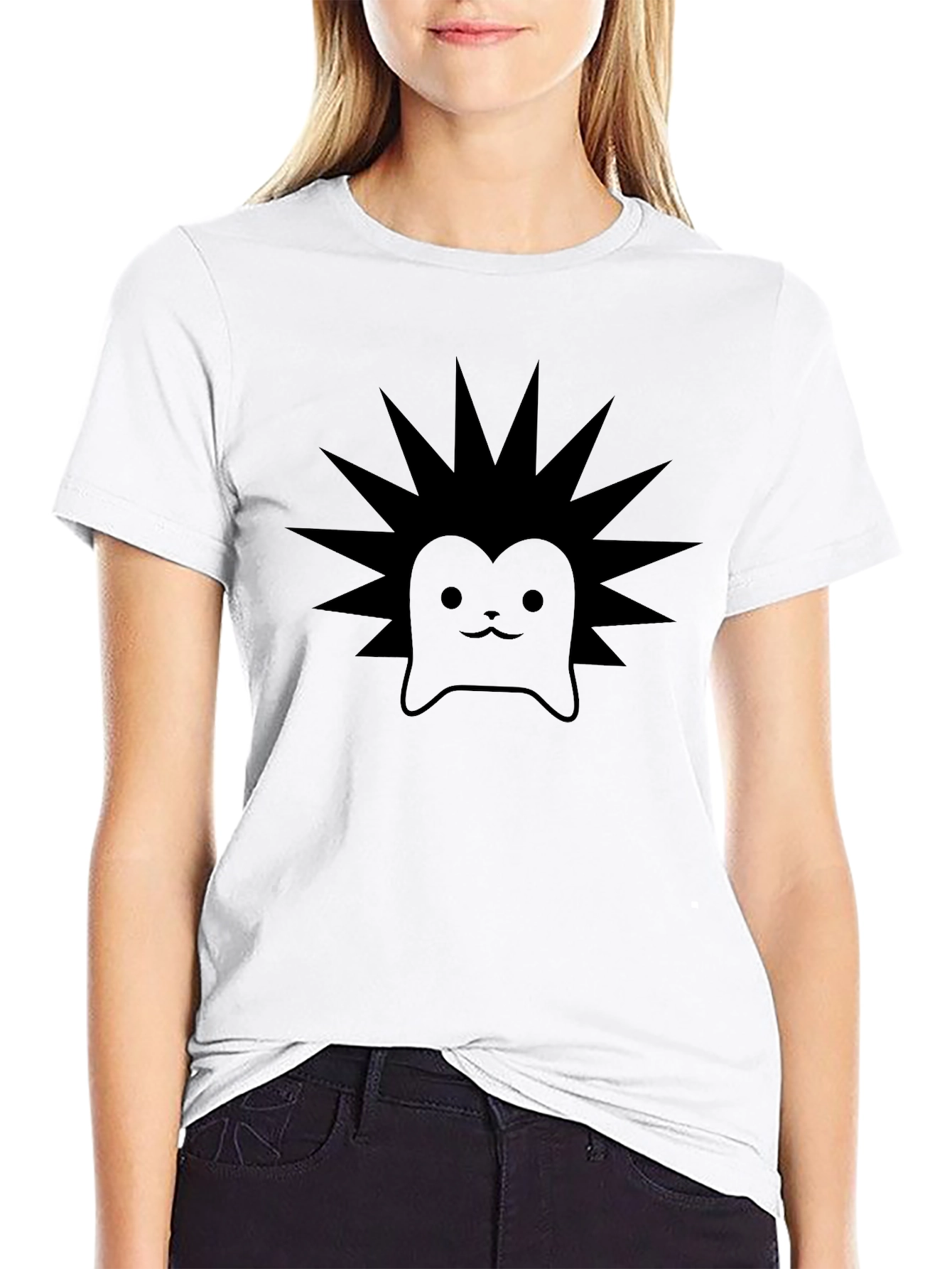 Cute Hedgehog Graphic Print Black T-Shirt