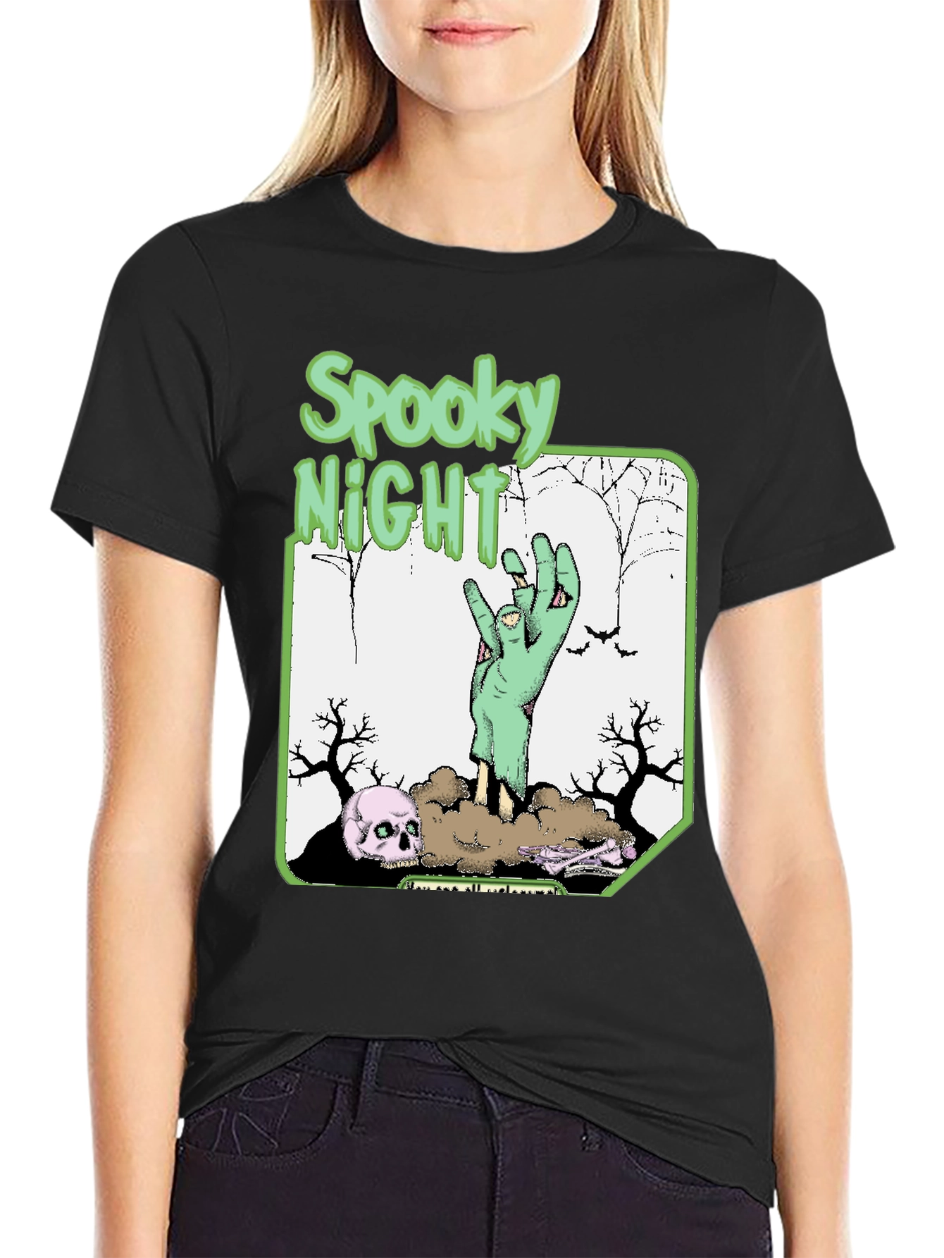 Spooky Night Zombie Hand T-Shirt - Halloween Graphic Tee