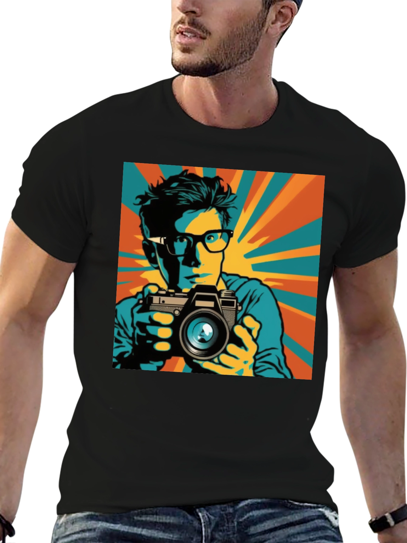 Retro Photographer Graphic Tee - Mens Black T-Shirt