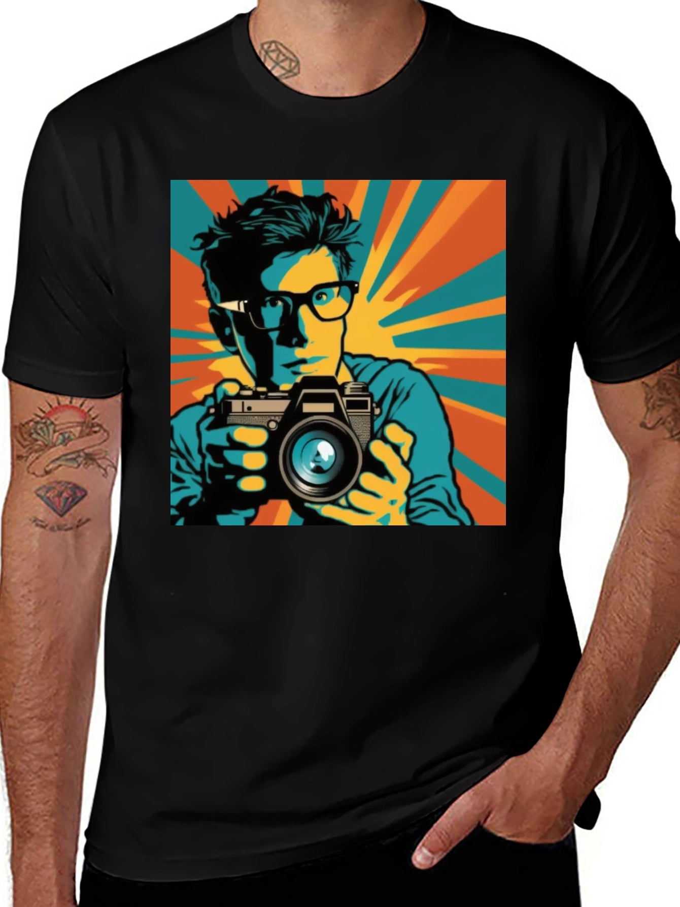 Retro Photographer Graphic Tee - Mens Black T-Shirt