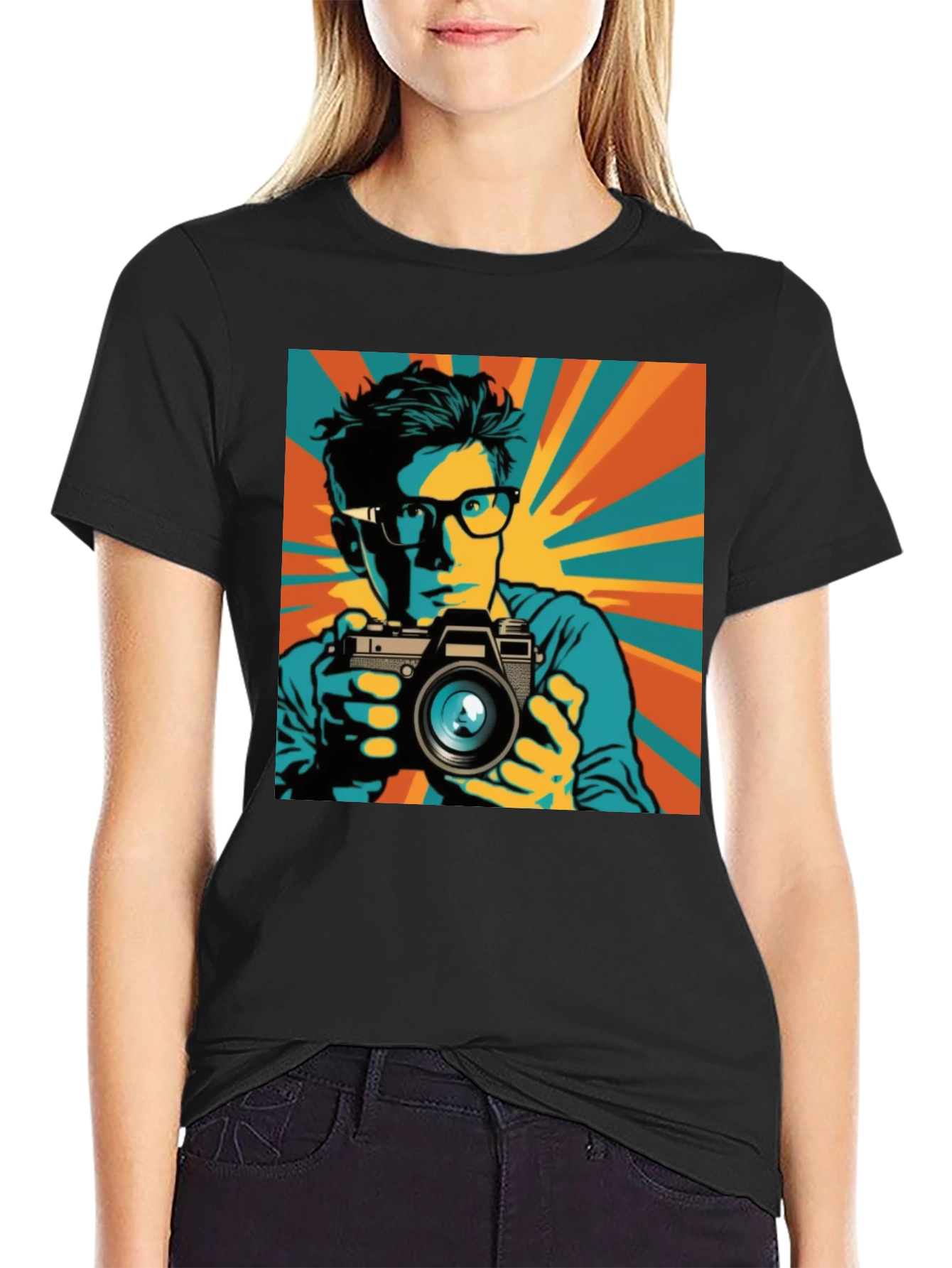 Retro Photographer Graphic Tee - Mens Black T-Shirt