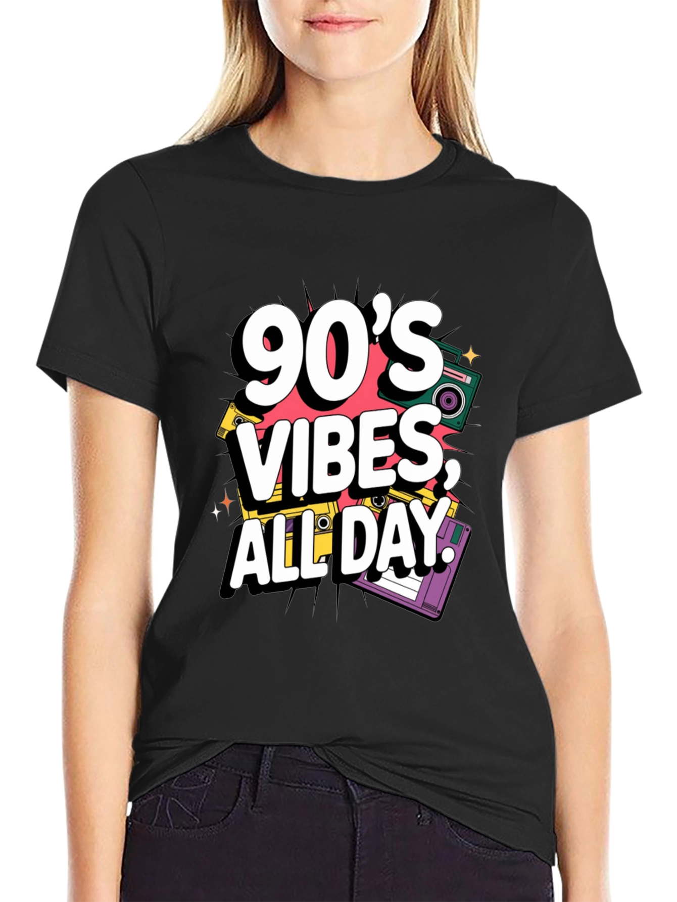 90s Vibes Graphic Tee - Retro Style Black T-Shirt