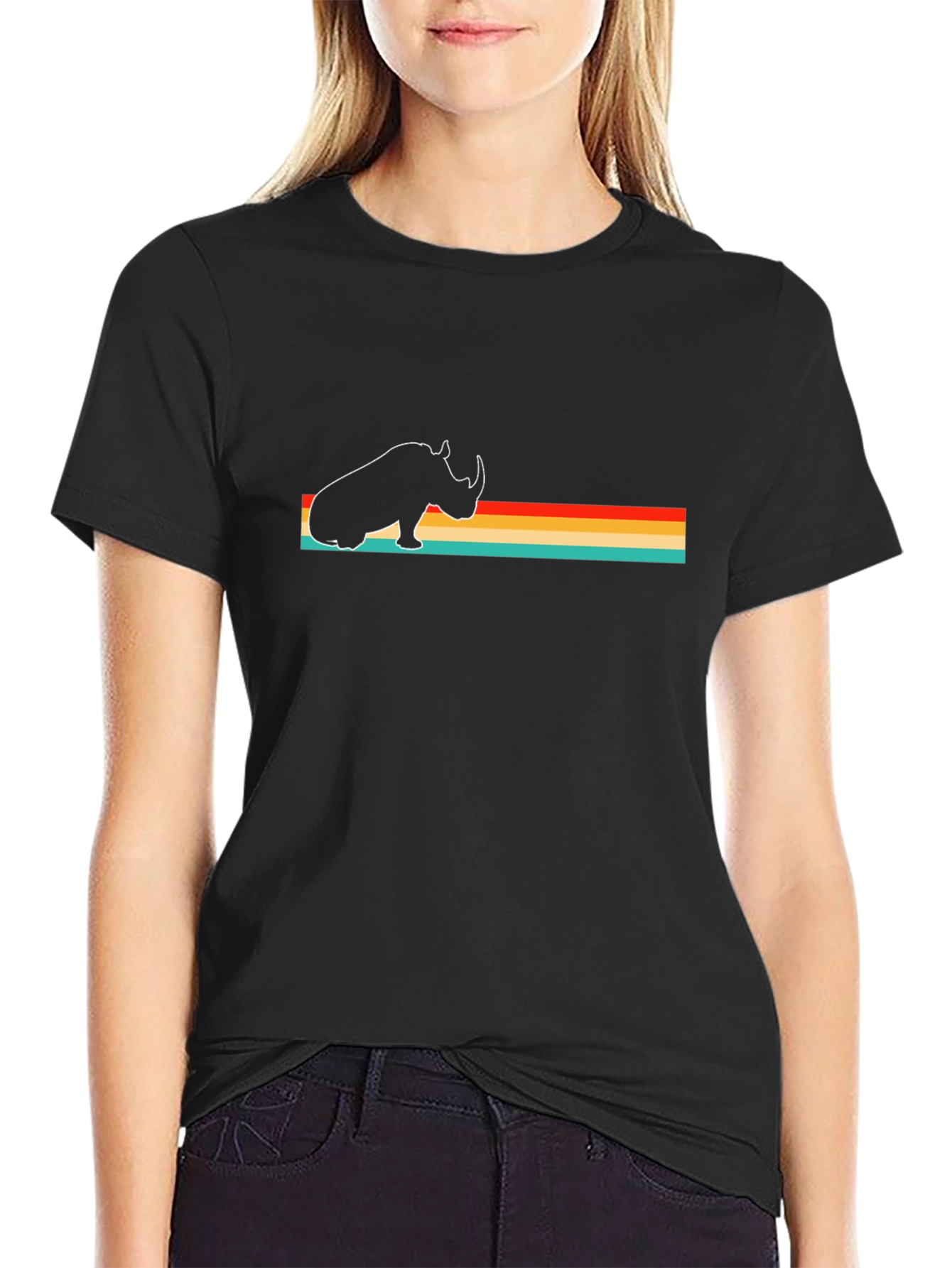 Retro Rhino Graphic Tee - Black Cotton T-Shirt