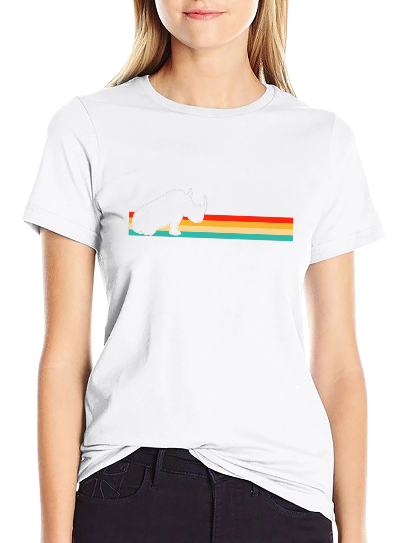 Retro Rhino Graphic Tee - Black Cotton T-Shirt
